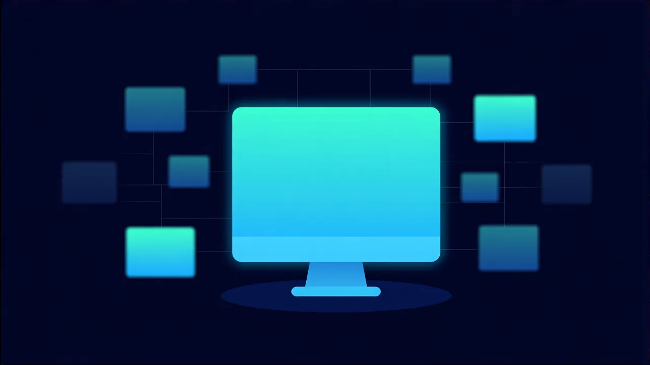 PCの周囲に並ぶ常駐プロセスのアイコン、いくつかが消えていくイメージ（スタートアップ整理）